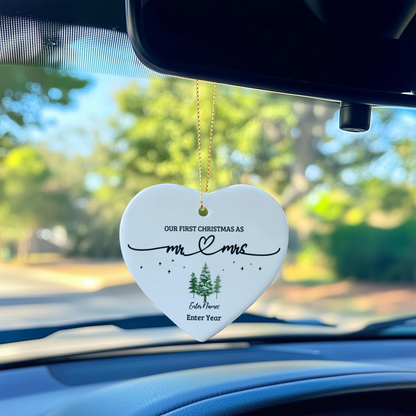 Personalized Ceramic Heart Ornament - First Christmas