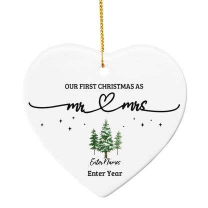 Personalized Ceramic Heart Ornament - First Christmas