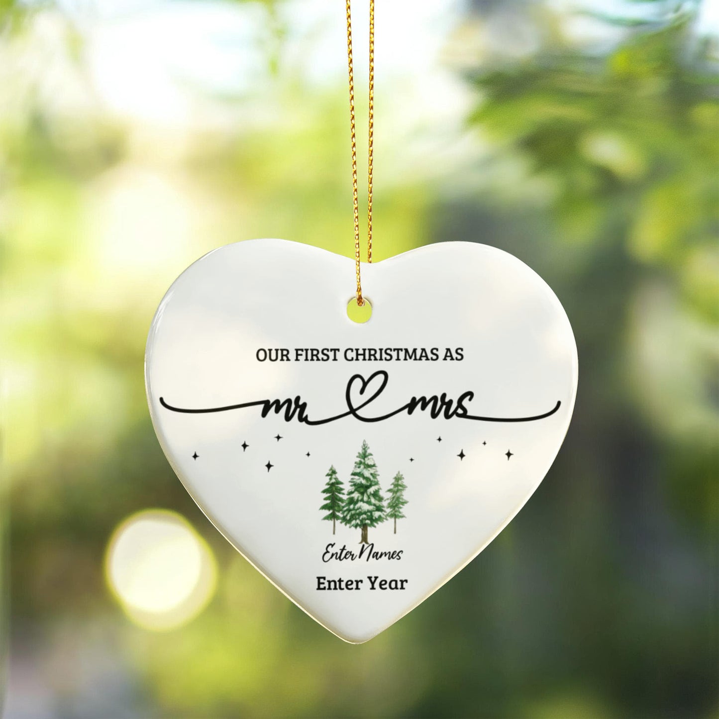 Personalized Ceramic Heart Ornament - First Christmas