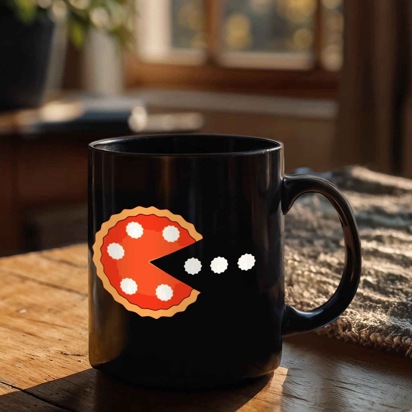 Thanksgiving PacMan | Black Ceramic Mug