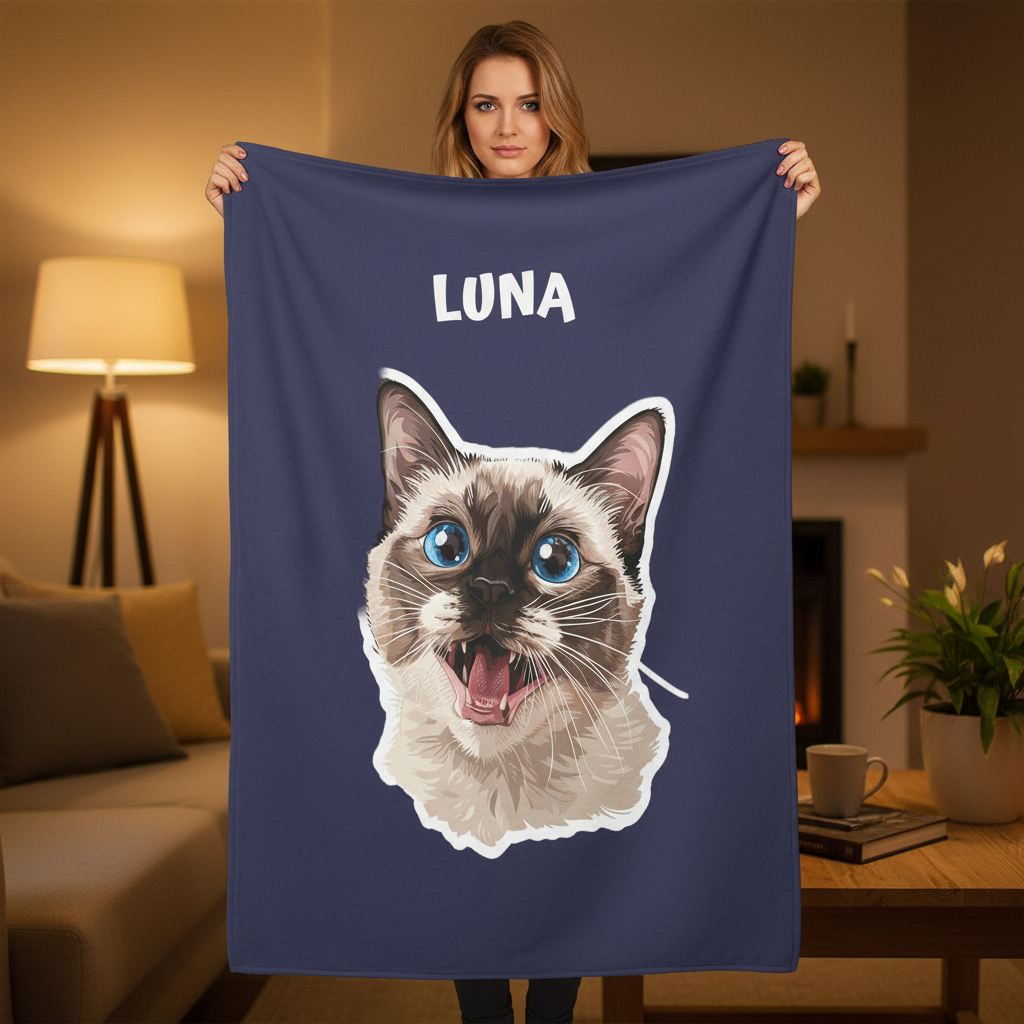 Custom Cat Fleece Blanket