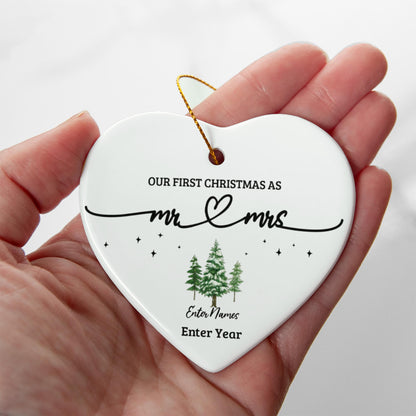 Personalized Ceramic Heart Ornament - First Christmas