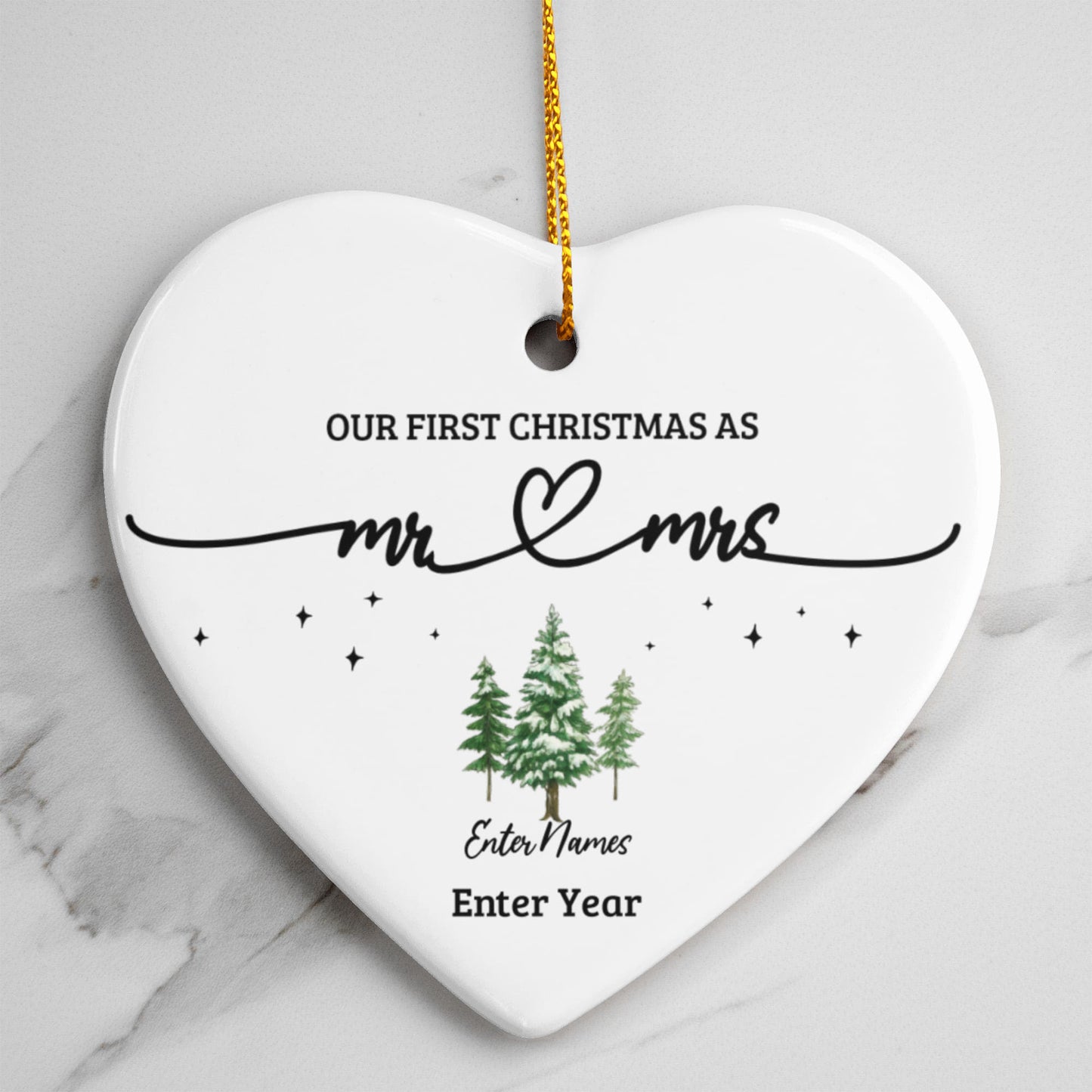 Personalized Ceramic Heart Ornament - First Christmas