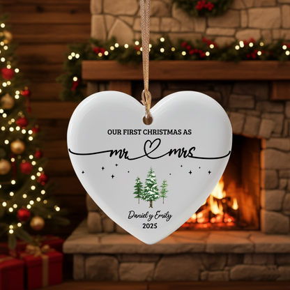 Personalized Ceramic Heart Ornament - First Christmas